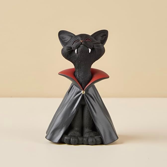 JFSM INC. Whimsical Black Cat Vampire Dracula Figurine Cute Collectible - Happy Cat Collection - Halloween Decoration, Cat Lover Gifts for Women, Cute Cat Gifts