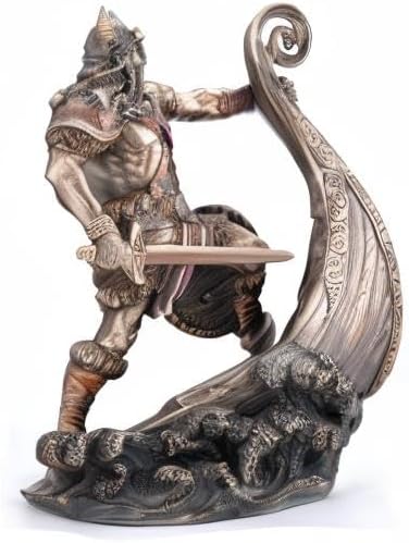 Veronese Design 9.5 Inch Norse Viking Warrior Standing On Long Ship Prow Antique Bronze Finish Statue