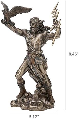 8 1/2 Inch Greek God Zeus Thunderbolt Strike Cold Cast Resin Antique Bronze Finish Statue Home Decor