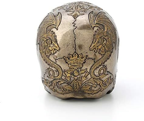Veronese Design Bronze Finish Thistle Flying Dragon Coat of Arms On Skull Statue