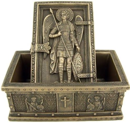 US Religious Gifts Archangel Saint St Michael Cold Cast Bronze Rosary Relic or Keepsake Case Framed Trinket Box