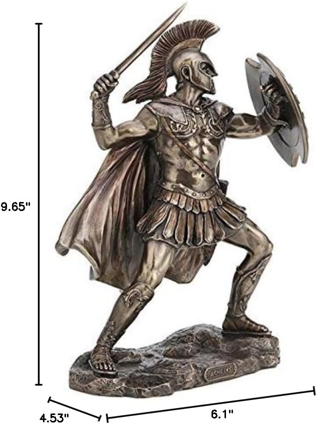 Veronese Design 9 5/8 Inch Greek Hero Achilles Battle Stance Cold Cast Resin Antique Bronze Finish Statue Home Decor