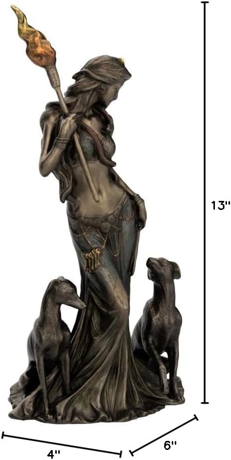 Veronese Design 13 3/8" Tall Cold Cast Resin Antique Bronze Finish Hecate Greek Goddess of Magic with Her Hounds Statue Figurine