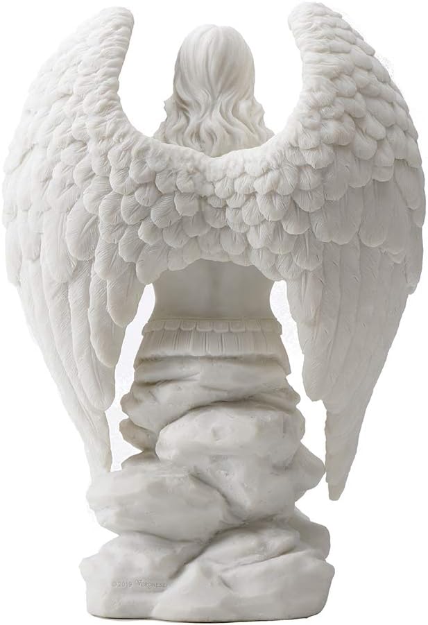 Veronese Design 9.1 Inch Saint Michael Prayer Archangel Monument Marble White Golden Finish Angel Statue
