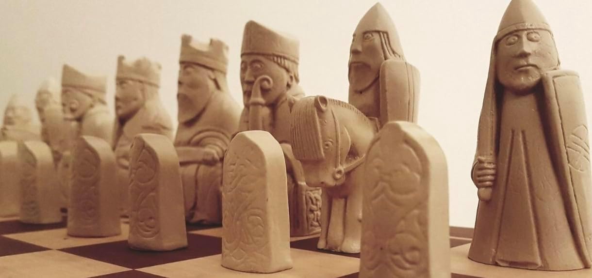 Beautifully sculptured Isle of Lewis chess set chessmen game pieces