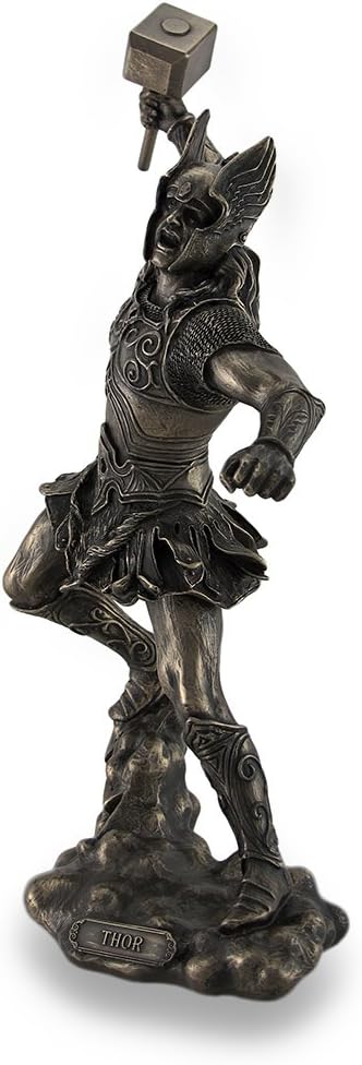 Veronese Design Thor, Norse God of Thunder, Wielding Hammer Sculptured Bronzed Statue