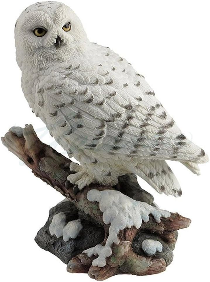 Snow Owl Perching on Branch Figurine