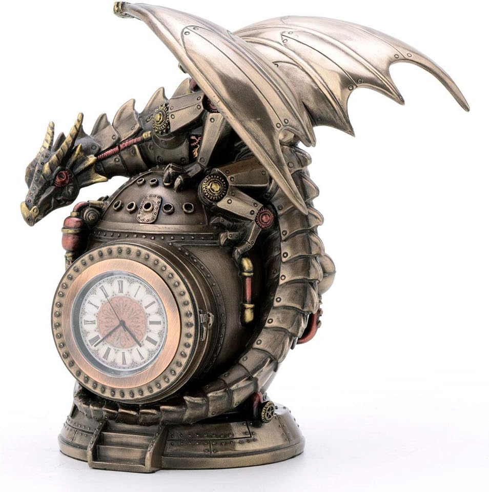 Veronese Design 7 Inch Steampunk Mechanical Dragon On The Time Machine Bank Vault Trinket Box Clock Antique Bronze Finish Statue