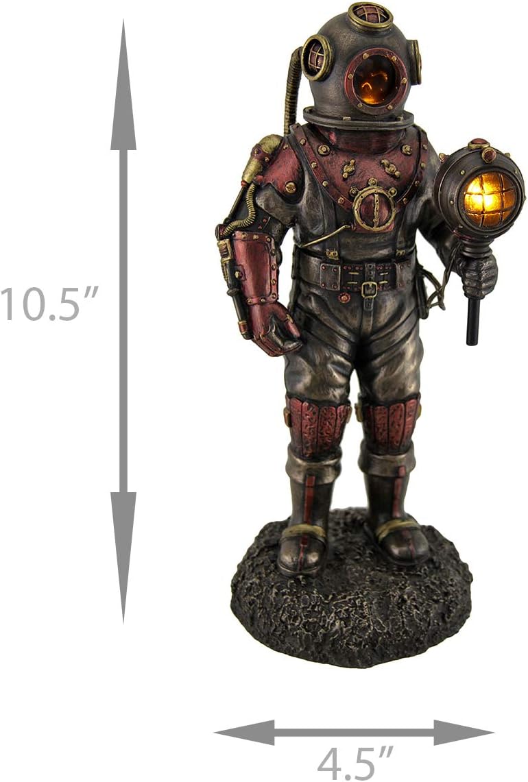 Veronese Design Lighted Steampunk Skeleton In Diving Suit Statue