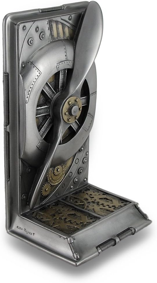 Veronese Design Steampunk BOOKEND with Metallic Steel/Brass Finish, Resin, 8 in tall, 1 piece, Bronze color