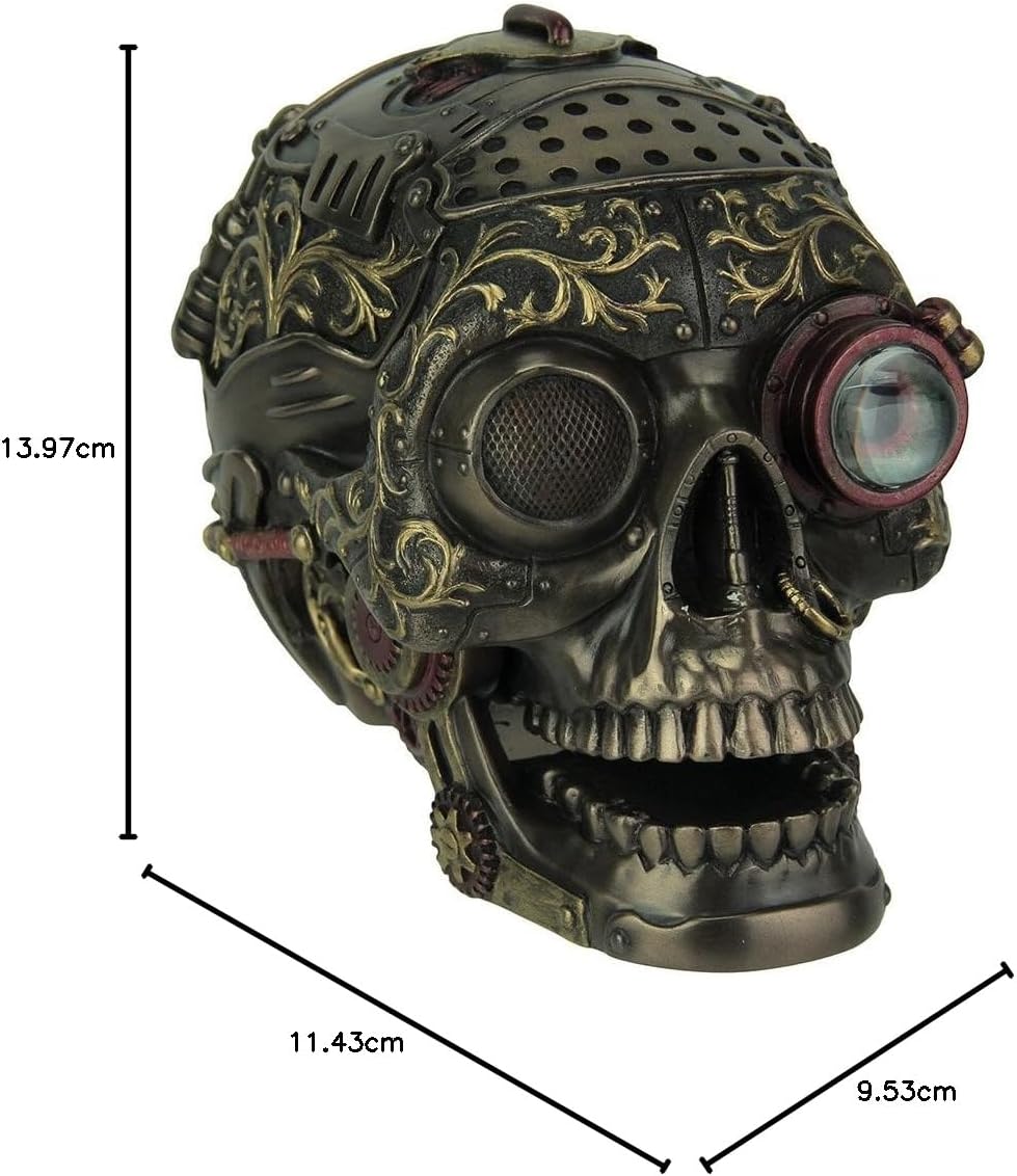 Veronese Steampunk Style Human Skull Bronze Finished Statue With Movable Jaw