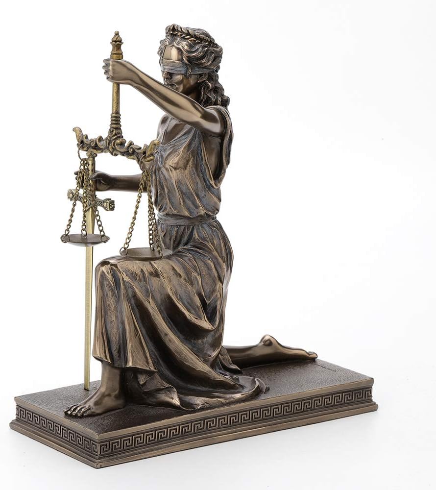 Veronese Design Bronze Finish Lady Justice Kneeling Holding Balance Scales and Sword Statue