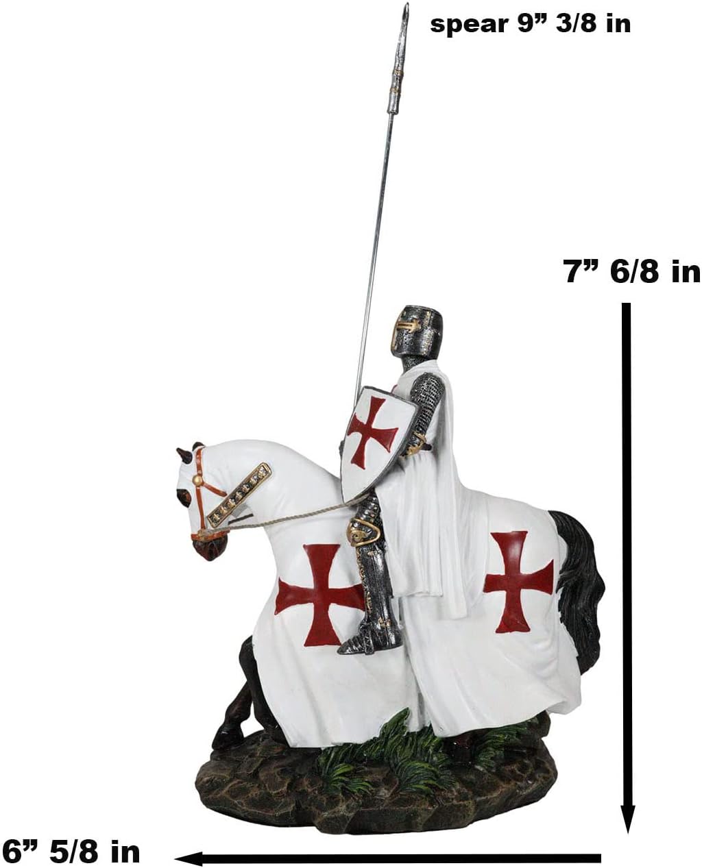English Knight On Cavalry Horse Statue 8" Tall Phalanx Spear Horse Combat Warrior Sculpture