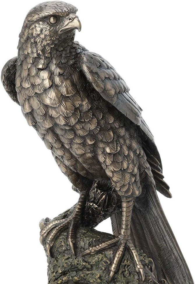 Veronese Design 10.9 Inch Sparrow Hawk Resting On Tree Branch Antique Bronze Falcon Statue