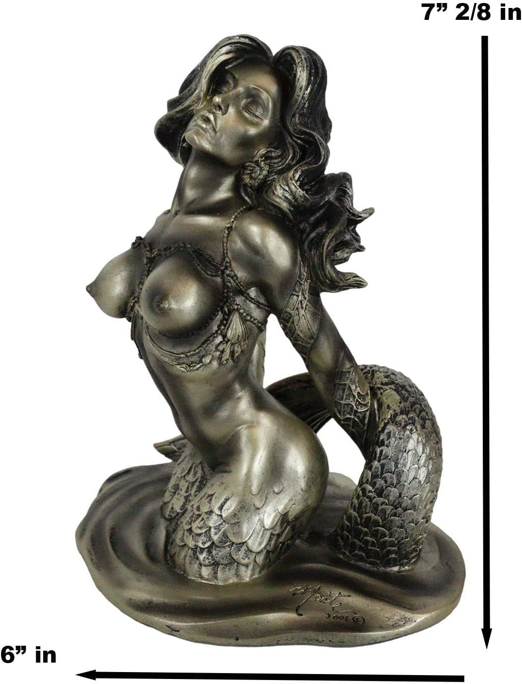 Atlantic Collectibles Aged Bronze Resin Nude Seductive Mermaid Figurine 7.25" H