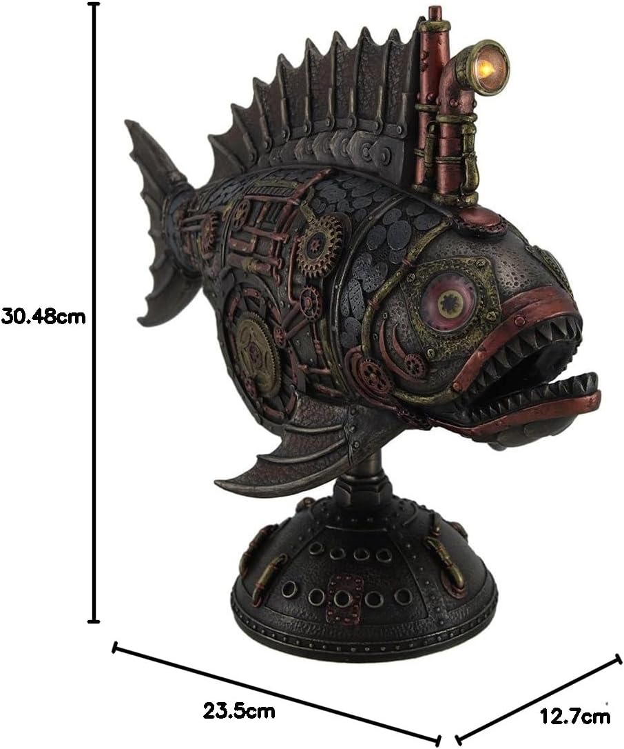 Zeckos Resin Statues Ss Anglerfish Steampunk Submarine Statue W/Led Periscope 12 X 9.25 X 5 Inches Bronze