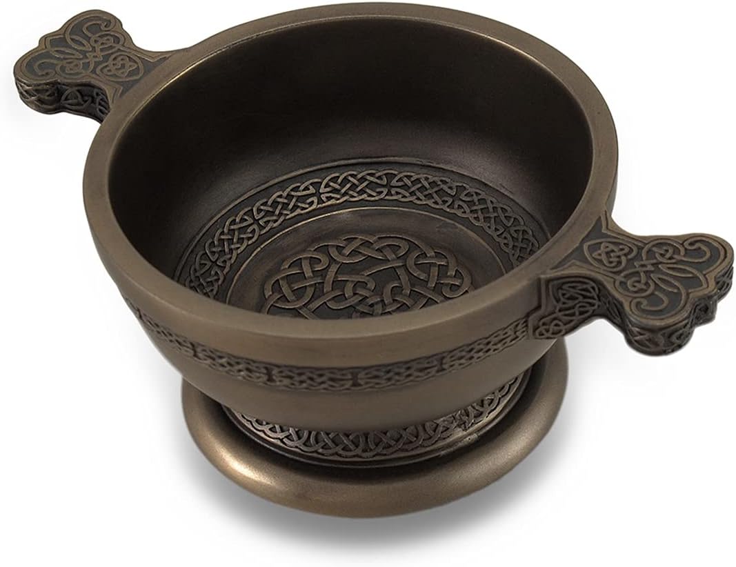 Zeckos Celtic Knotwork Pattern Bronze Finished Two Handled Quaich Cup