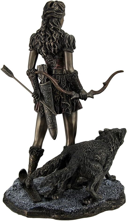 Veronese Design Skadi Norse Giantess Ski Goddess of Winter and Mountains with Wolves Statue