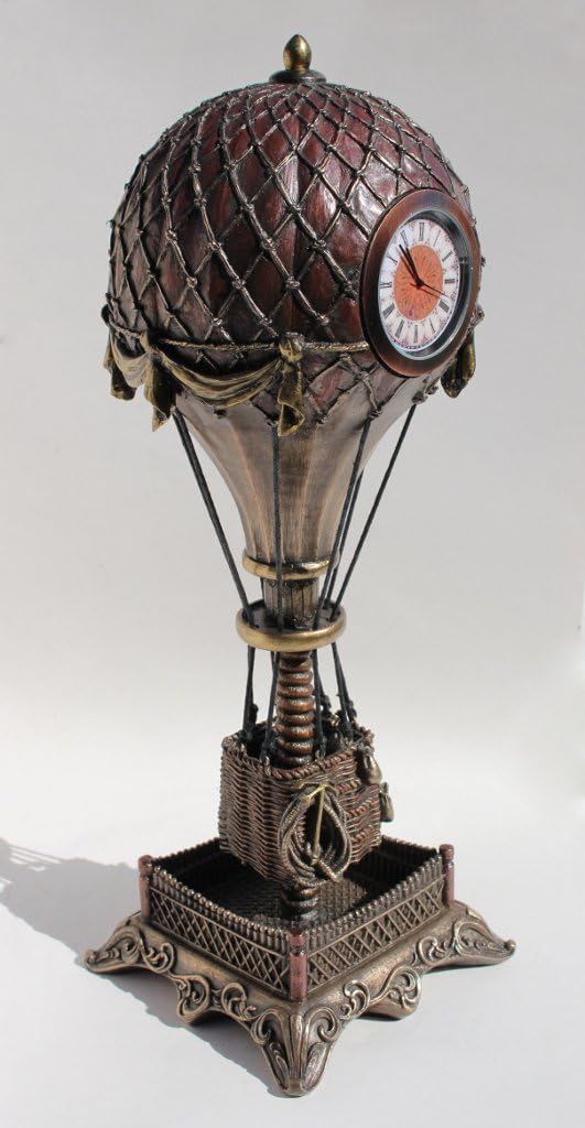 Steampunk Hot Air Balloon with Clock Statue Sculpture Cold Cast Bronze