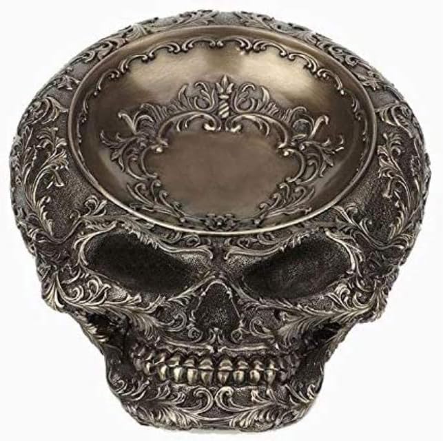 Antiqued Bronze Finish Human Skull Decorative Dish