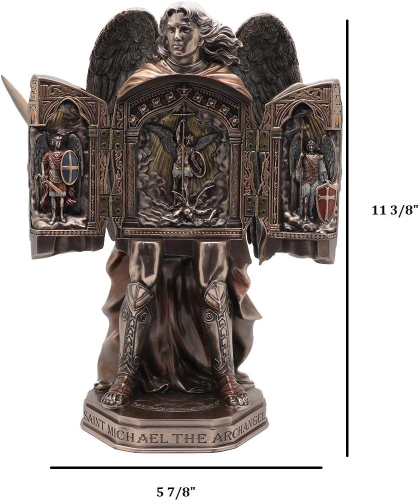 Veronese Design 11 3/8" Tall Cold Cast Resin Antique Bronze Finish Armored Archangel Saint Michael Triptych Statue Figurine