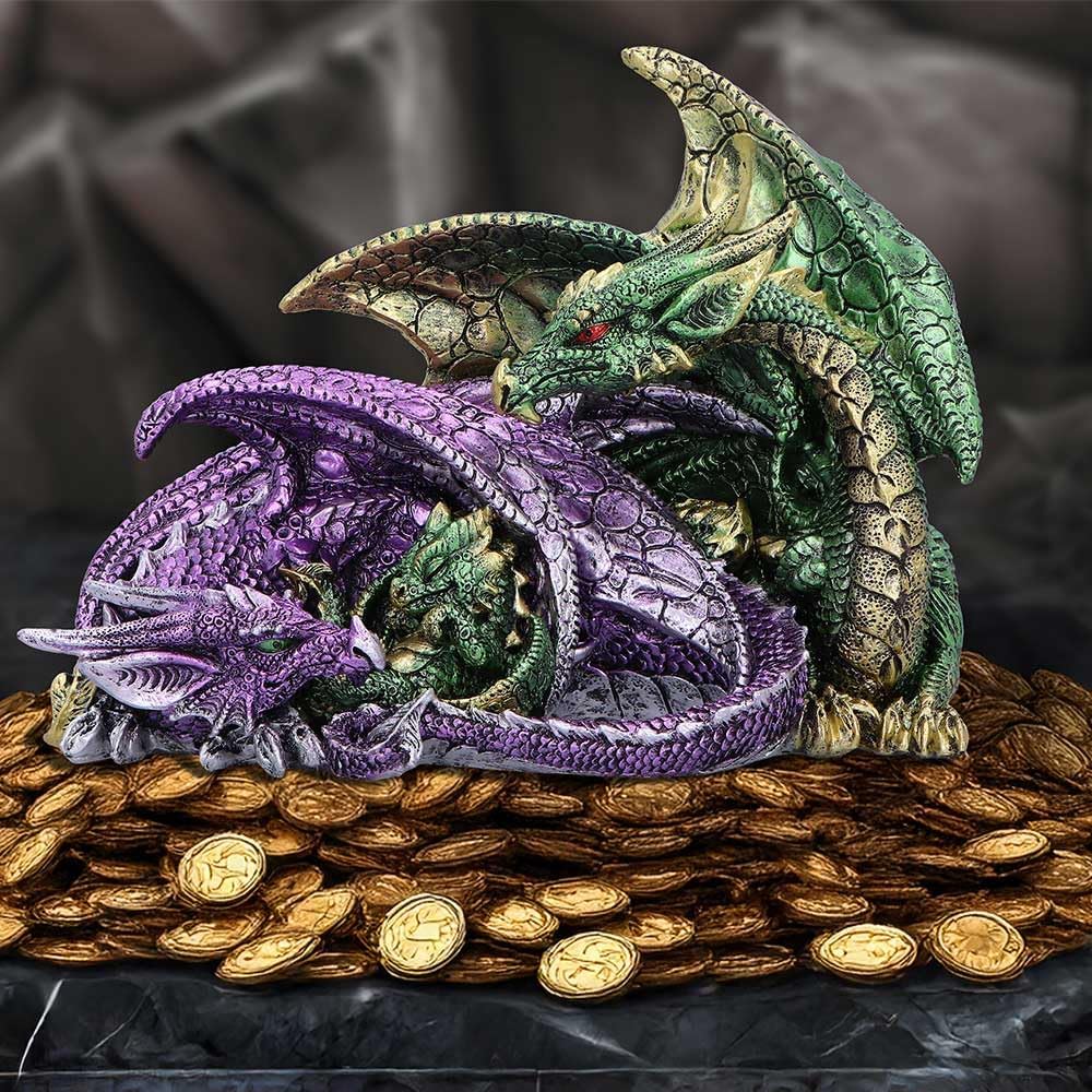 Hand Painted Obsidian Dragon Bust Statue with LED Lights
