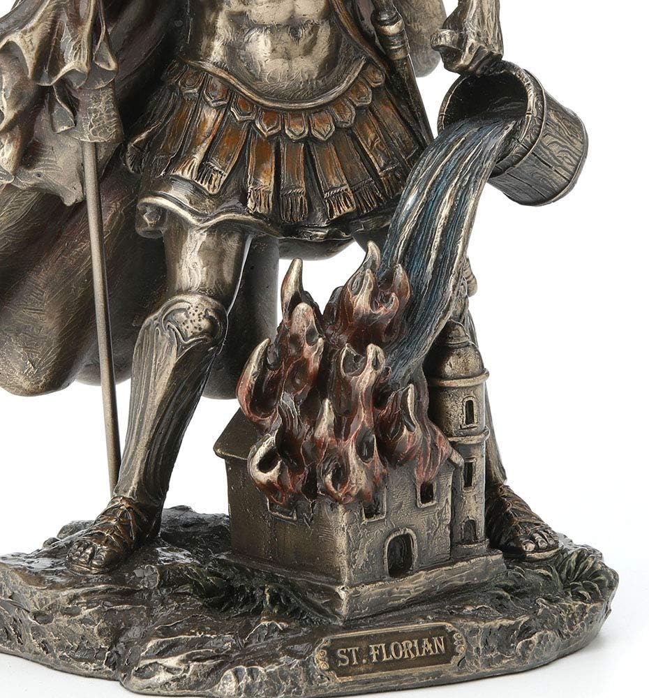 Veronese Design 9 Inch Saint Florian Patron Saint of Firefighters Antique Bronze Finish Christian Holy Roman Greek Statue