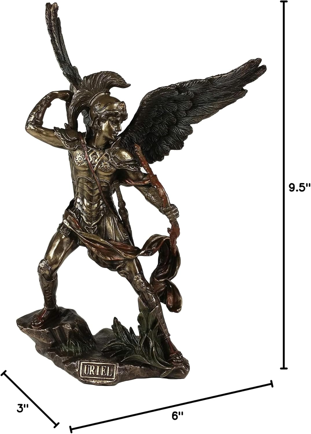 Veronese 9.5 Inch Archangel Saint Uriel with Crossbow Statue Sculpture Bronze Color Angel