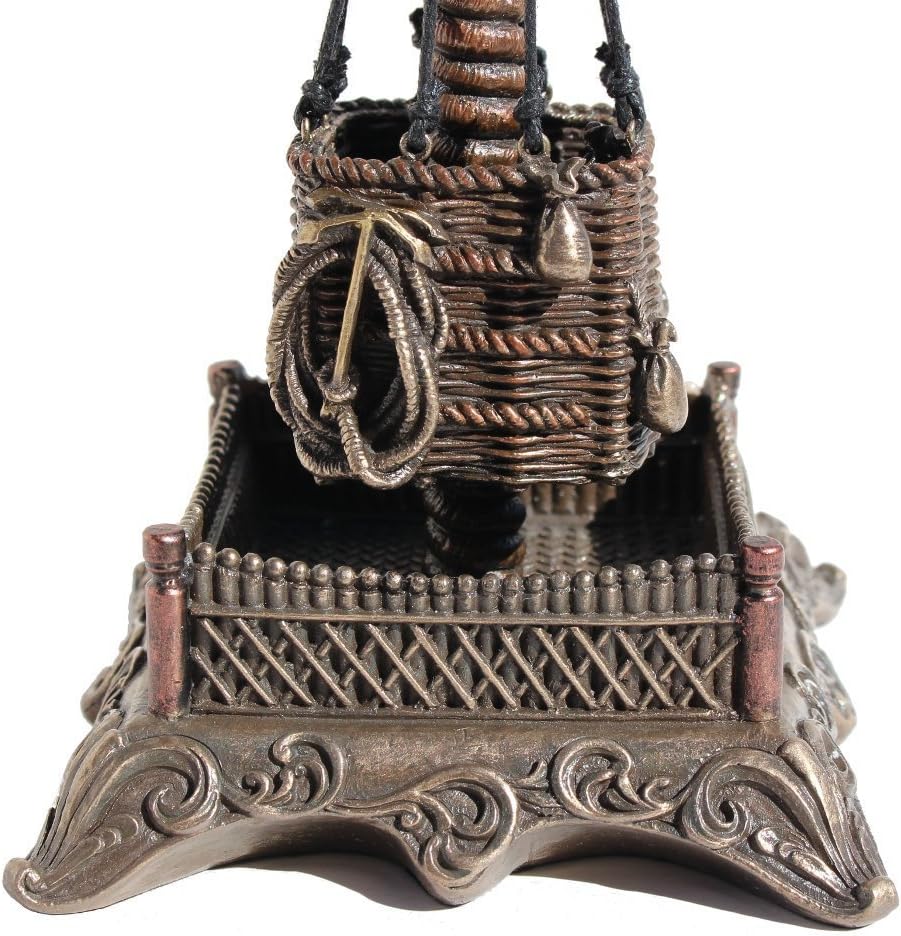 Steampunk Hot Air Balloon with Clock Statue Sculpture Cold Cast Bronze