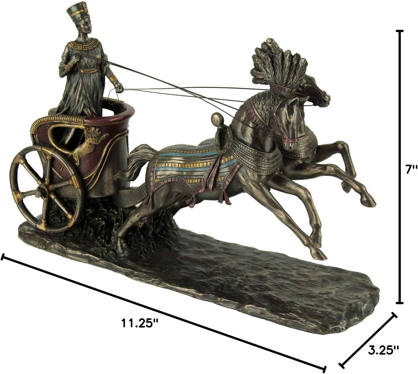 Veronese Design 11 5/8 Inch Egyptian Queen Nefertiti On Chariot Statue Cold Cast Resin Bronze Finish Statue