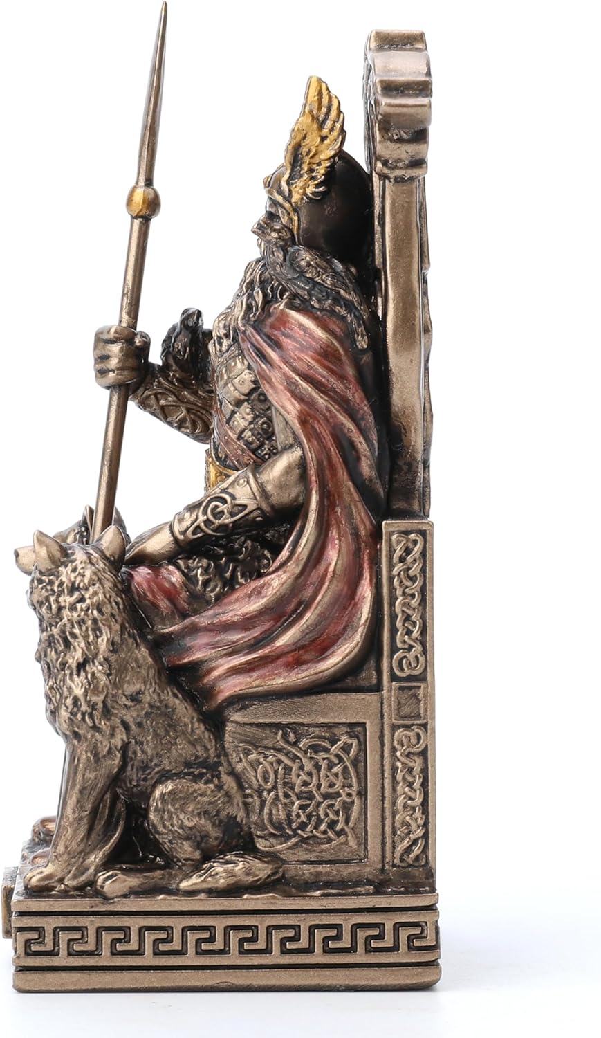 Veronese Design 3 1/2 Inches Norse God All Father Odin Sitting on Throne Miniature Resin Figurine Handpainted Bronze Finish, WU78058AP