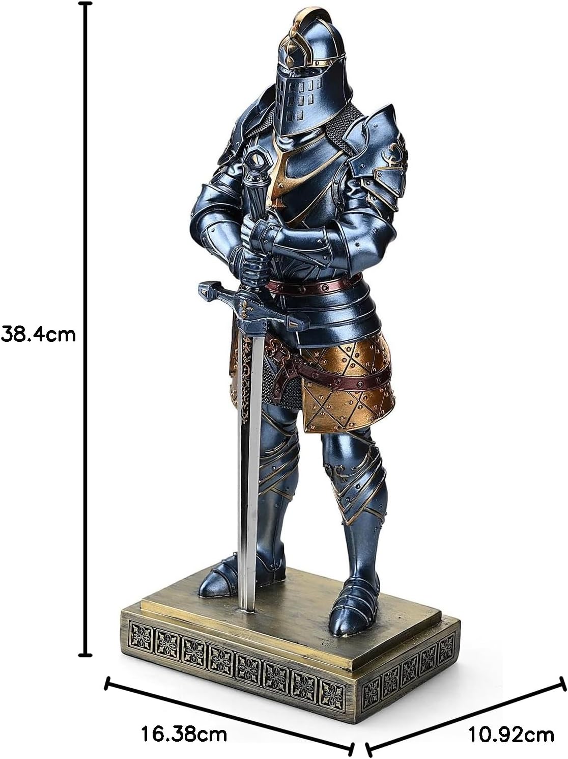 Medieval Knight Statue King's Guard Medieval Decor Polyresin Knight Swordsman Armor Statue Top Collection as Gift 15.12 Inch (Blue)