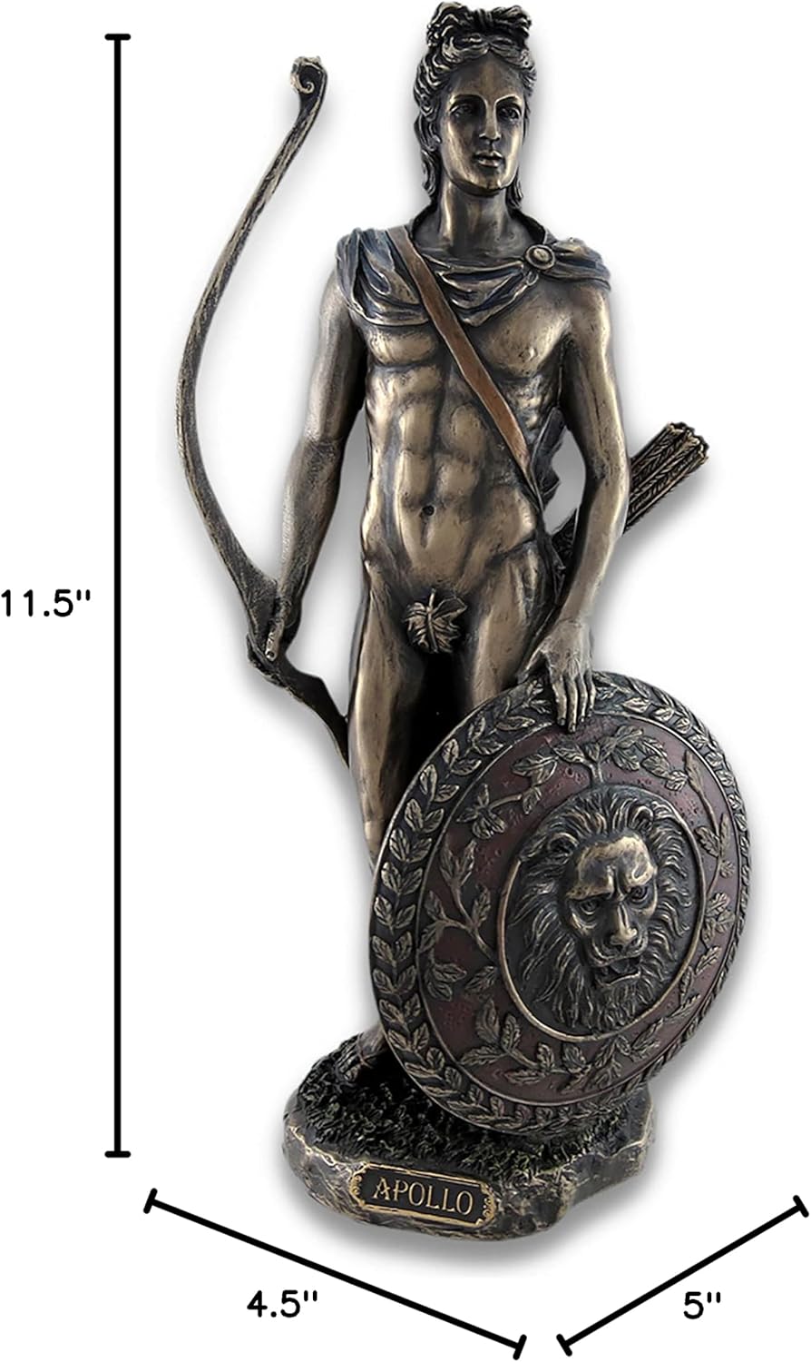 Veronese Design Greek and Roman God Apollo with Lion Head Shield and Golden Bow Bronze Finished Resin Statue - 11.5 Inches High - Amazing Detail - Hand Painted Accents