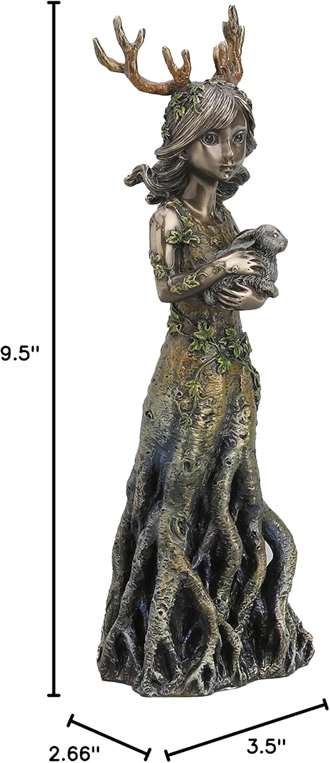 Veronese Design 9 1/2 Inch Tall Sacred Grove Lullaby Antler Tree Goddess Holding Hare Cold Cast Bronzed Resin Statue Nature Spirit Figurine Home Decor Collectible