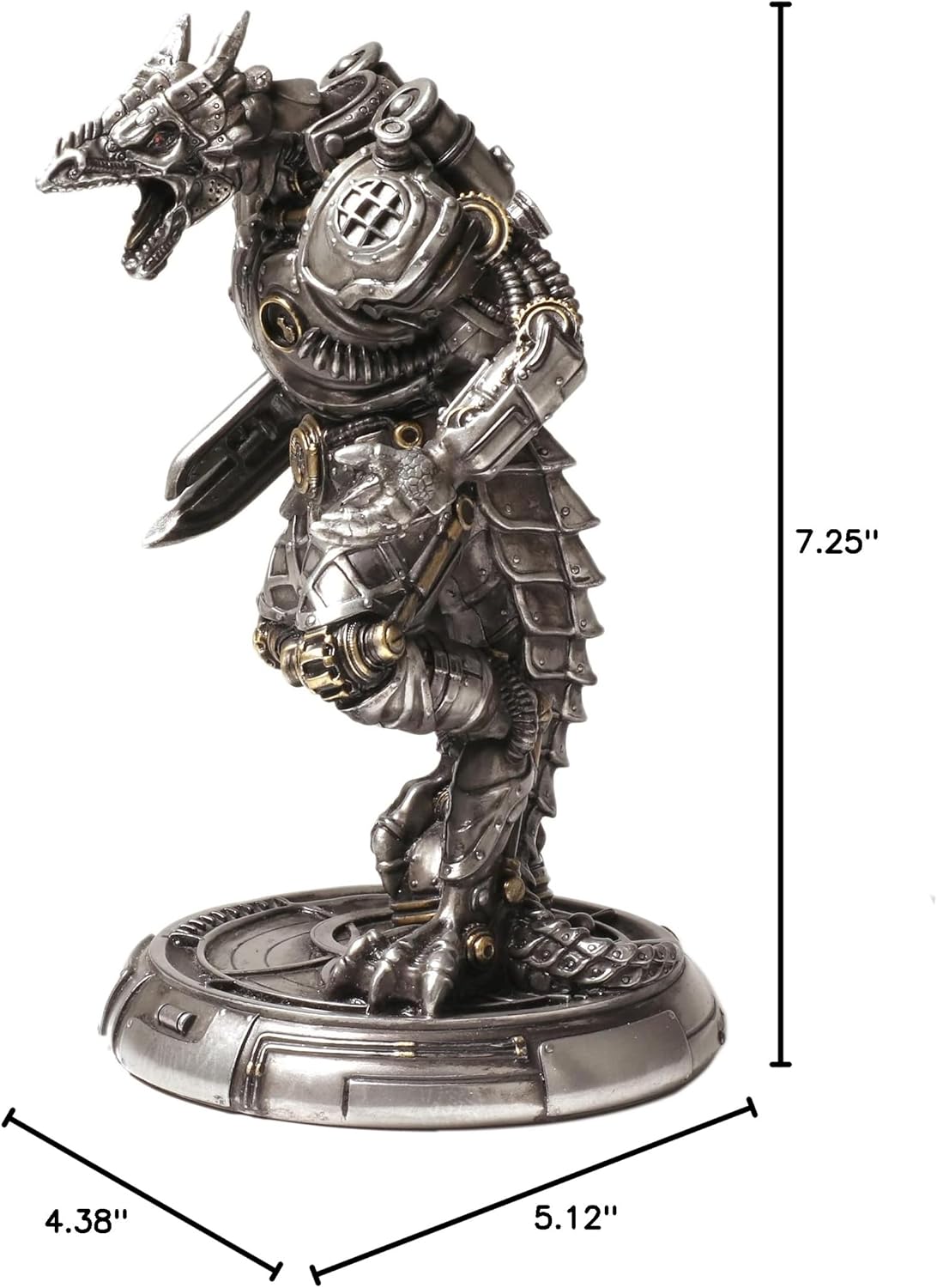 Steampunk Mechanoid Dragon Warrior Cold Cast Resin Metallic Finish Statue