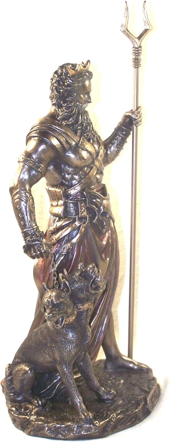 Veronese Design 10.6" Hades Greek God of The Underworld with Cerebrus Hell Hound Statue Cold Cast Resin Antique Bronze Finish