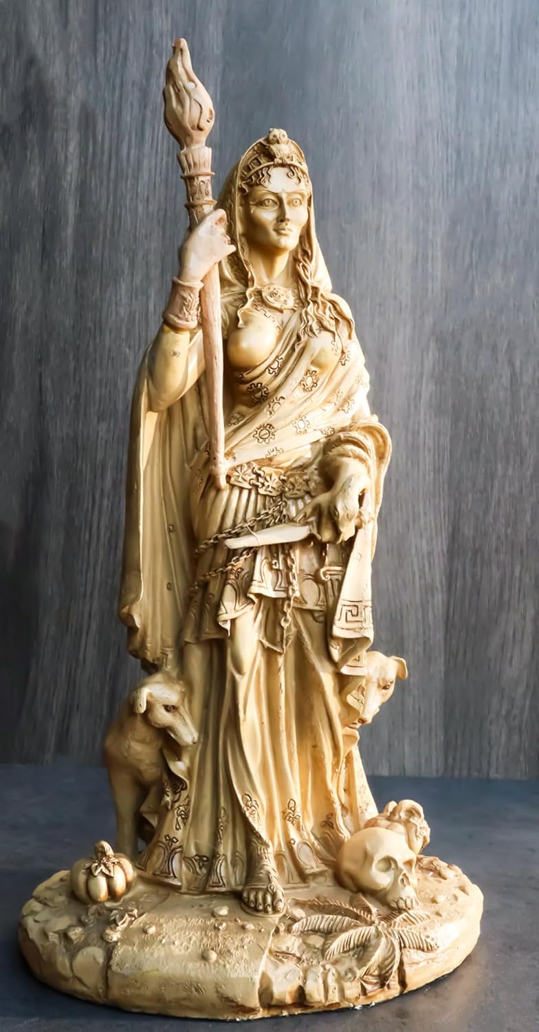 Ebros Gift Pagan Wicca Deity Hecate Statue Greek Goddess of Magic Witchcraft & Necromancy Hekate with She-Dogs Decorative Figurine Triple Goddess Form Feminism Symbol Sculpture (Ivory Beige)
