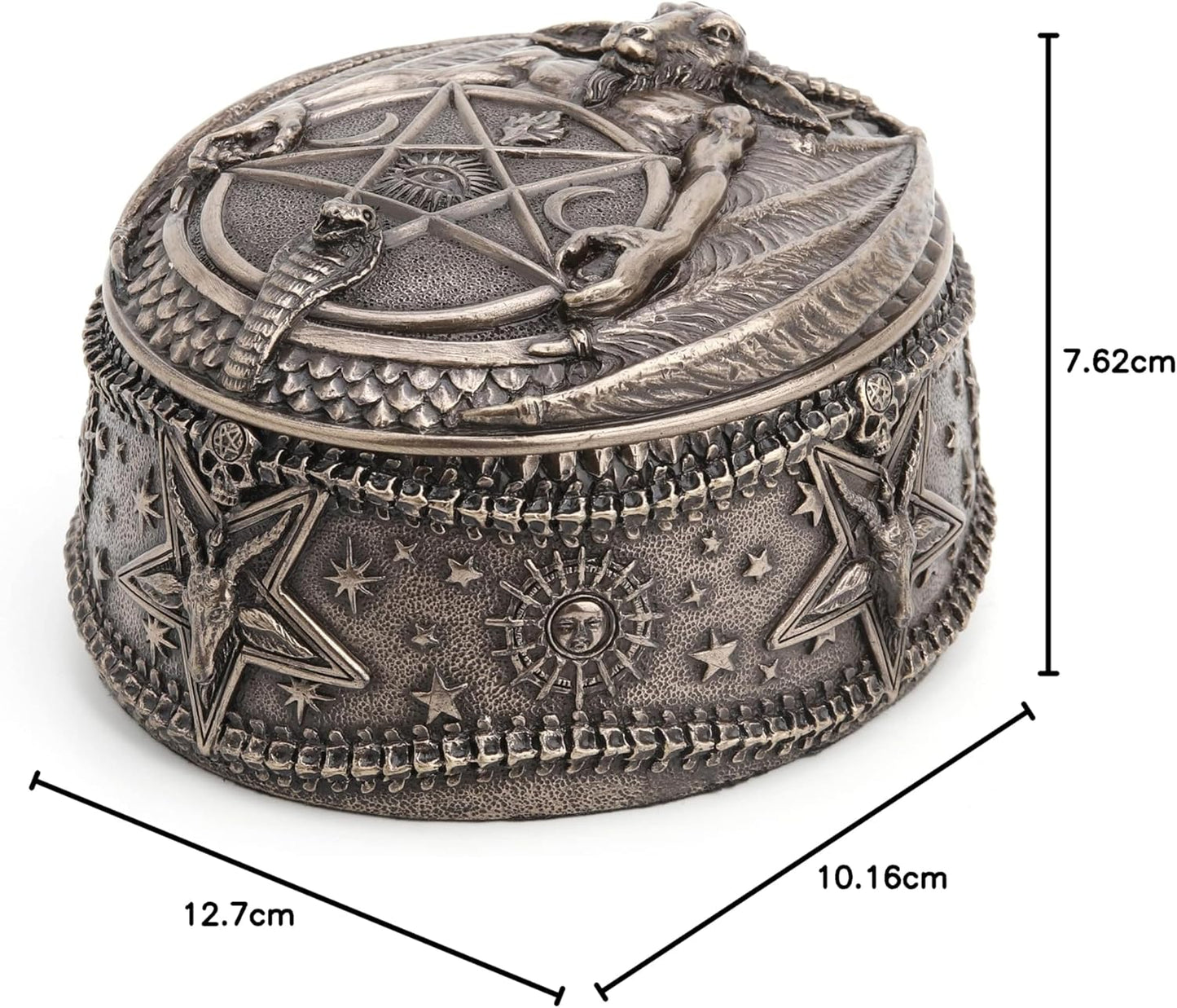 Veronese Design Baphomet With Inverted Pentagram Bronze Finished Round Trinket Box