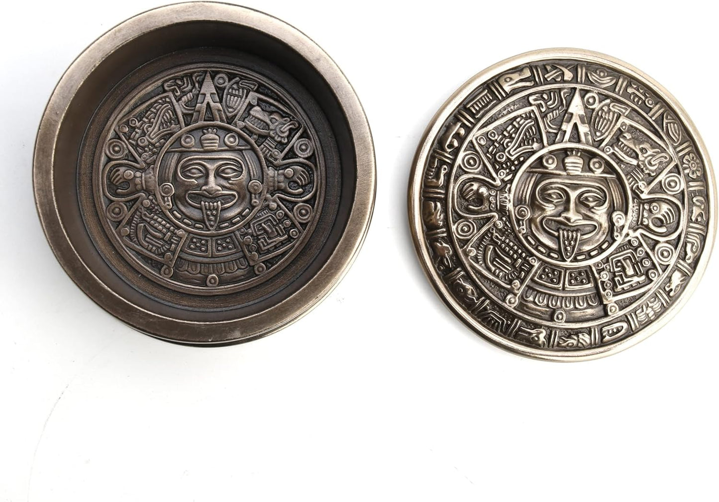 Veronese Design 2 3/8" Tall Aztec Sun Stone Round Trinket Box Antique Bronze Finish Resin Sculpture