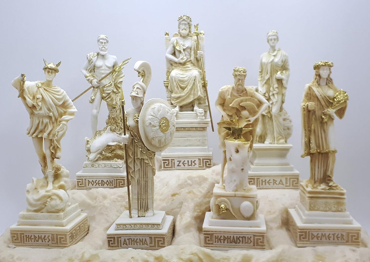 Set 12 Twelve Greek Olympian Gods Pantheon Figure Alabaster Statue Sculpture 6.3 inches