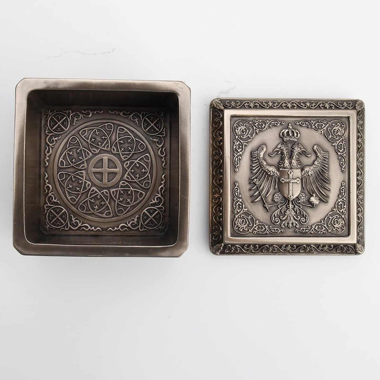 Veronese Design 3" Tall Empire Double Headed Eagle Crest Square Trinket Box Cold Cast Resin Sculpture Antique Bronze Finish Statue