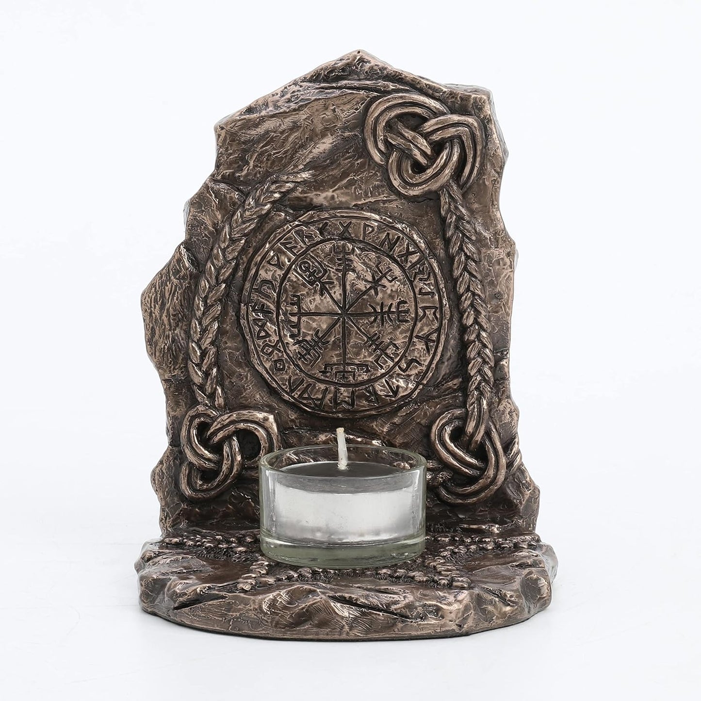 Veronese Design 5 3/4 Inch Tall Viking Vegvisir Runestone Tealight Candle Holder Resin Bookend Bronze Finish