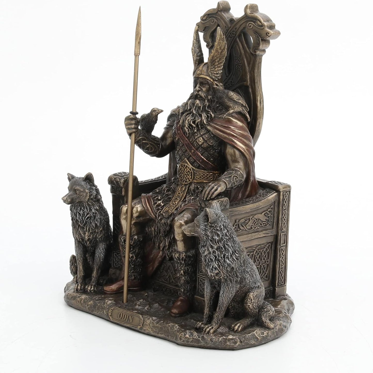 Veronese Design Norse God Odin on Throne with Wolves Bronze Finished Statue