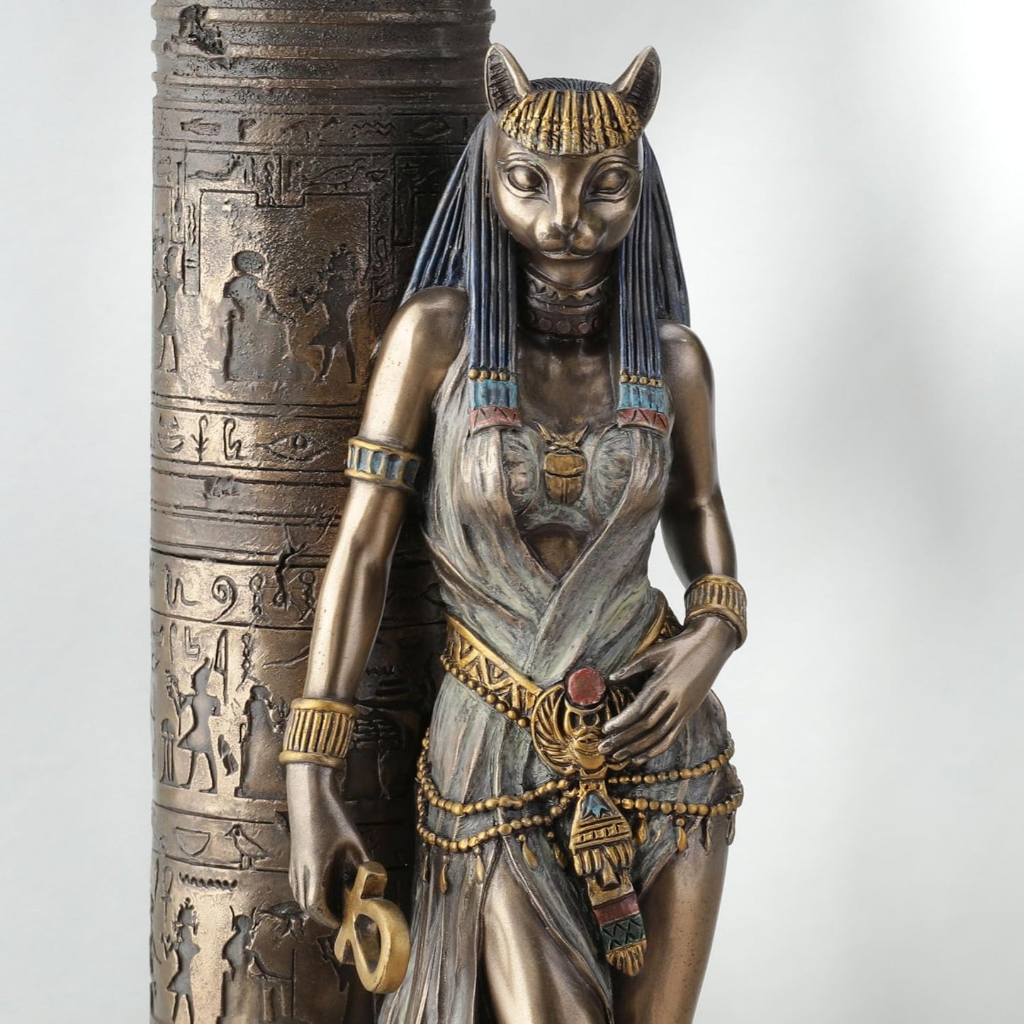 Veronese Design Egyptian Goddess Bastet Leaning on Pillar Statue