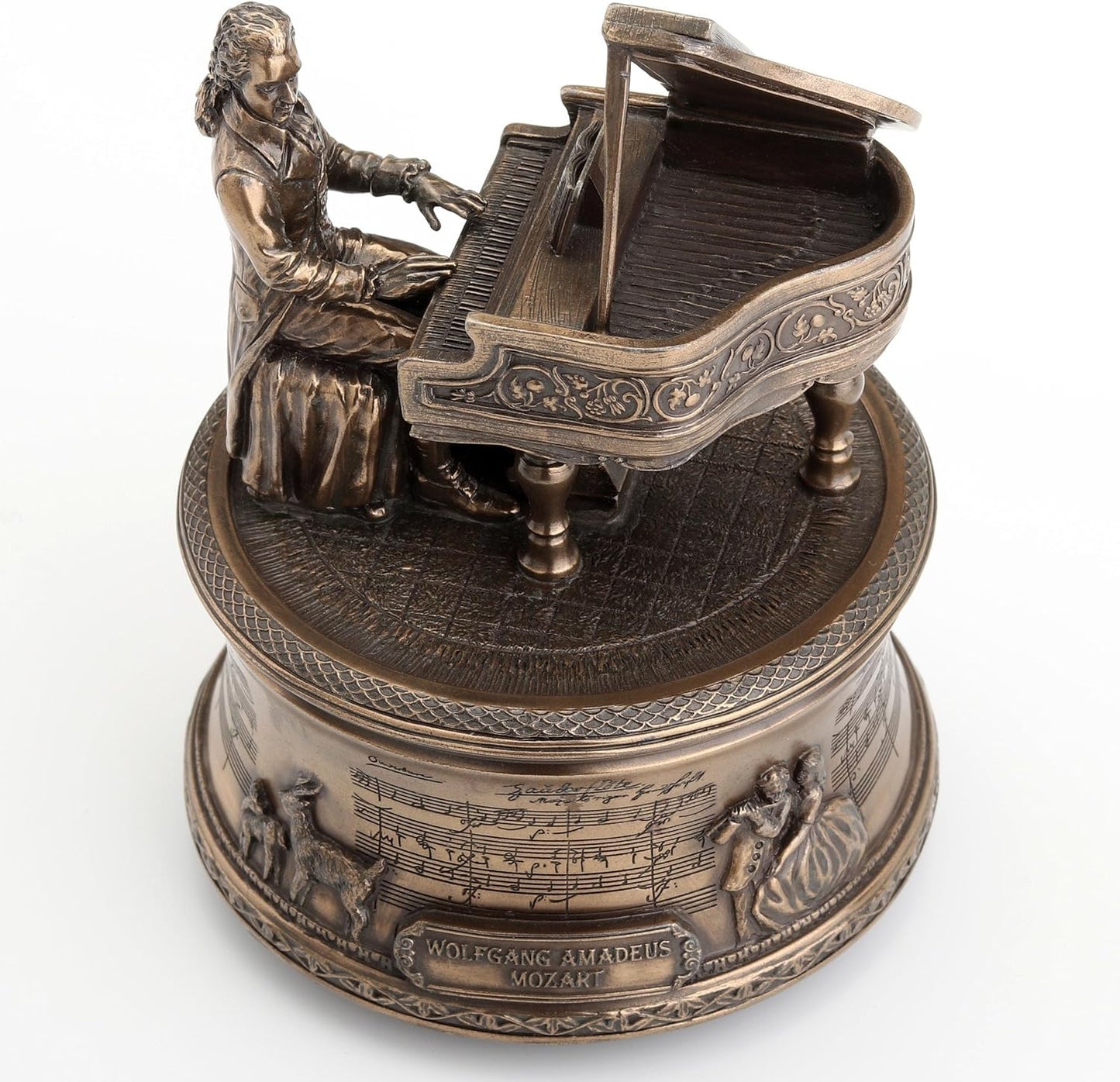 Veronese Design Bronzed Mozart Playing Piano Spinning Music Box