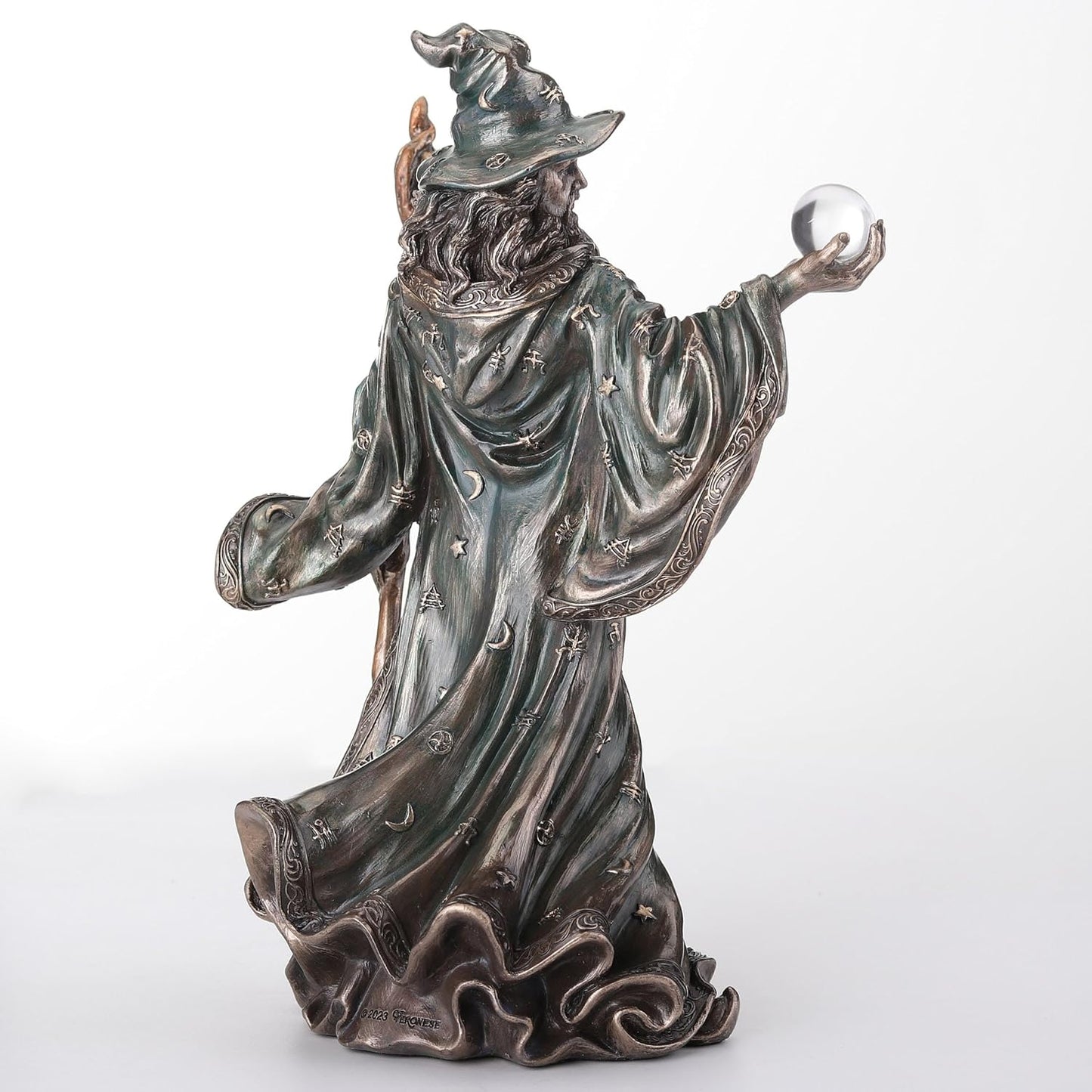 Veronese Design 8 1/8 Inch Wizard Holding Crystal Ball and Staff Cold Cast Resin Bronze Finish Sculpture
