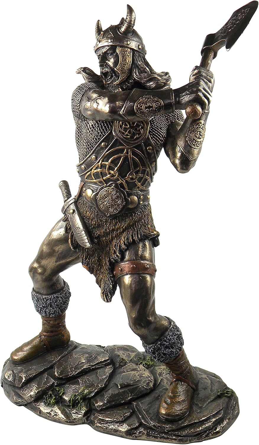 Viking Warrior Swinging and Axe Bronze Finish Statue