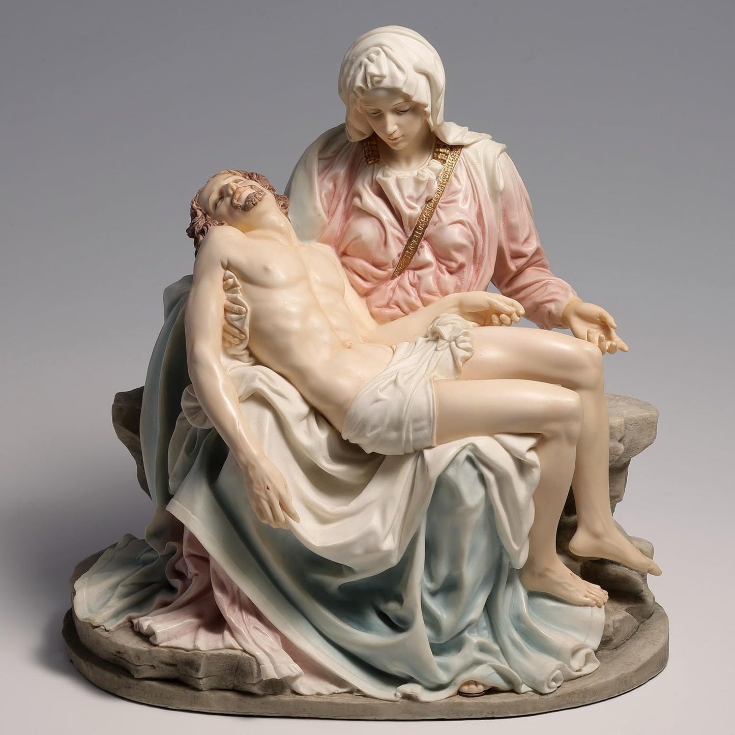 US 10.63 Inch Pieta and Michelangelo Decorative Figurine, Pink and Blue