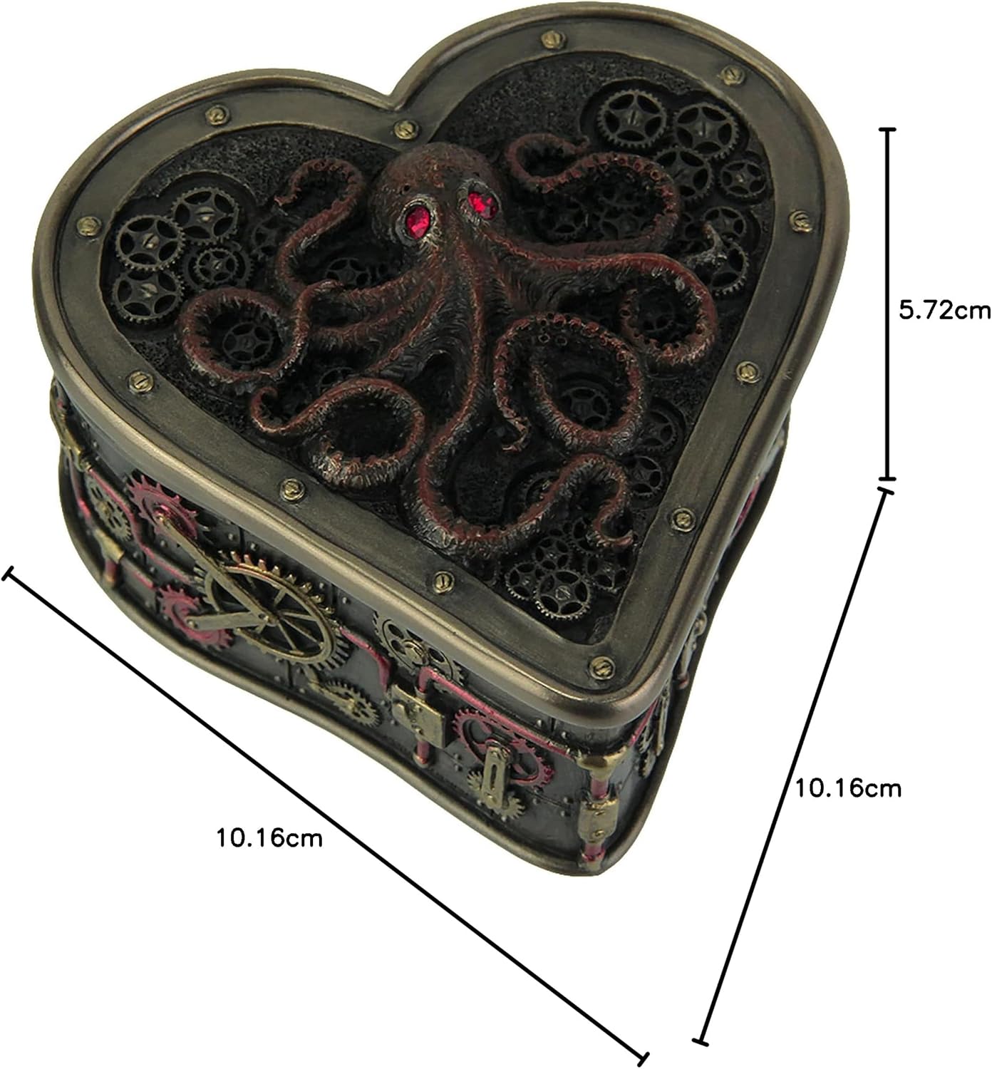 Zeckos Heart Shaped Steampunk Octopus Trinket/Stash Box Bedroom Décor