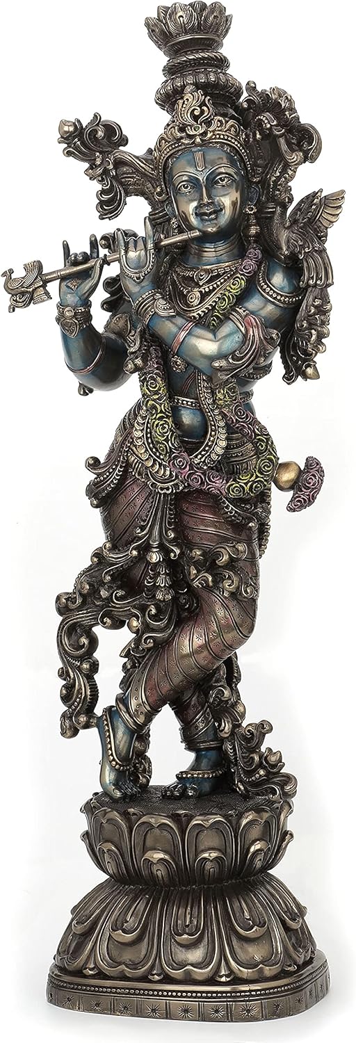 Veronese 30" Large Beautiful Lord Krishna Playing Flute Statue Sculpture - Hindu God of Love and Divine Joy